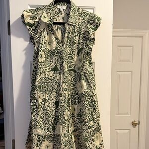 Umgee Green and Cream Patterned Midi Dress